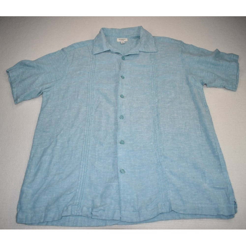 Haggar Men's Light Blue Solid Linen Short Sleeve Button-Up Shirt Sz Large